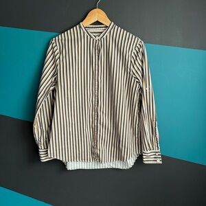 Boss Black and White Striped Button Down Shirt